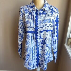 NWOT Joie 100% Linen Blue and White Floral Button-Up Shirt, M
